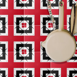 Modern Trendy Abstract Rood Zwart-wit Geometrisch Tegeltje