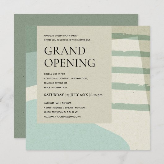 MODERN TRENDY ABSTRACTE AQUA BLUE ART GRAND OPENIN KAART (Voorkant / Achterkant)