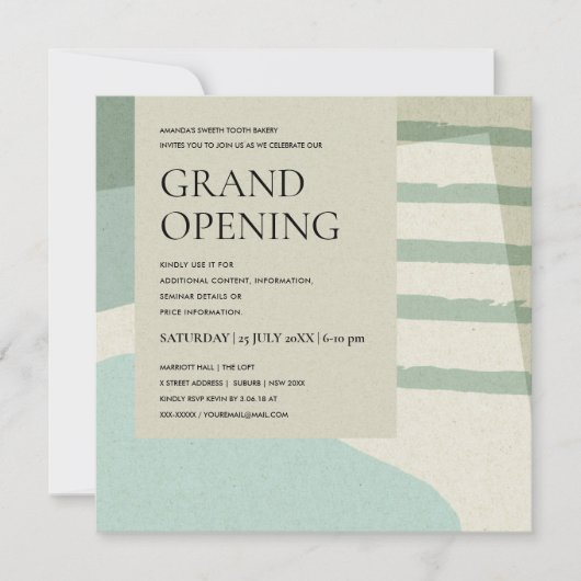 MODERN TRENDY ABSTRACTE AQUA BLUE ART GRAND OPENIN KAART (Voorkant)