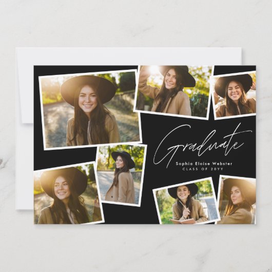 Modern trendy afstuderen 7 foto afstuderen aankondiging (Voorkant)