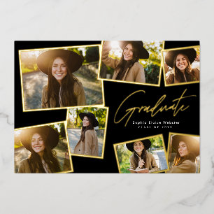 Modern trendy afstuderen 7 foto afstuderen folie uitnodiging