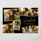 Modern trendy afstuderen 7 foto afstuderen folie uitnodiging (Voorkant)