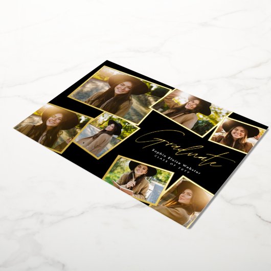 Modern trendy afstuderen 7 foto afstuderen folie uitnodiging (Gedraaid)