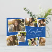 Modern trendy afstuderen 7 foto blauw afstuderen aankondiging (Staand voorkant)