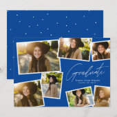 Modern trendy afstuderen 7 foto blauw afstuderen aankondiging (Voorkant / Achterkant)