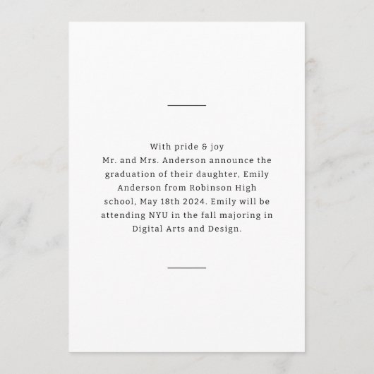 Modern Trendy Afstuderen Foto aankondiging (Achterkant)