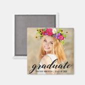 Modern Trendy Afstuderen Foto aankondiging Sq Magneet (Voorkant / Achterkant)