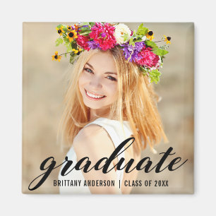 Modern Trendy Afstuderen Foto aankondiging Sq Magneet