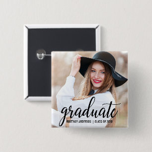 Modern Trendy Afstuderen Foto aankondiging Vierkante Button 5,1 Cm