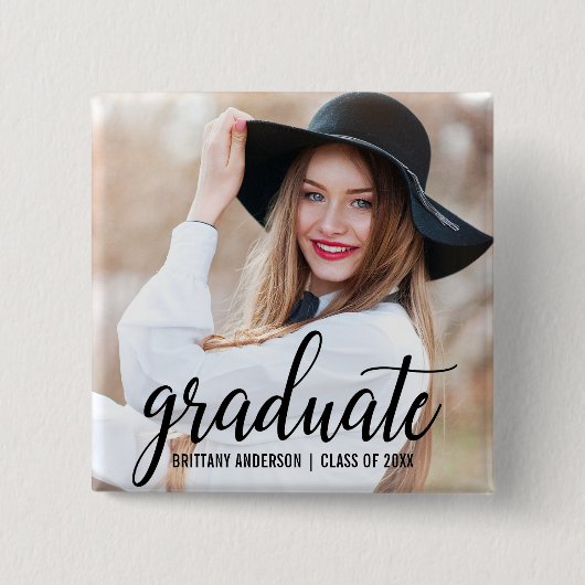 Modern Trendy Afstuderen Foto aankondiging Vierkante Button 5,1 Cm (Voorkant)