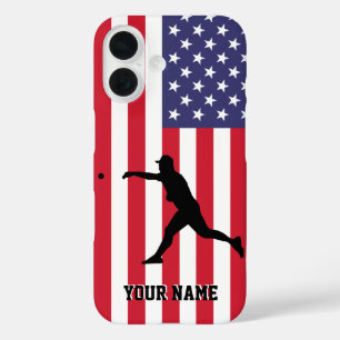 Modern trendy American Flag Baseball gepersonalise iPhone 16 Hoesje