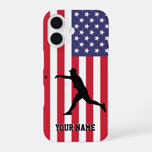 Modern trendy American Flag Baseball gepersonalise iPhone 16 Hoesje (Achterkant)