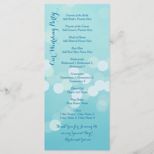 Modern Trendy Aqua Blue Wedding Program Sjabloon (Achterkant)