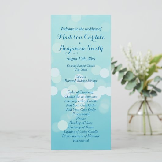 Modern Trendy Aqua Blue Wedding Program Sjabloon (Staand voorkant)
