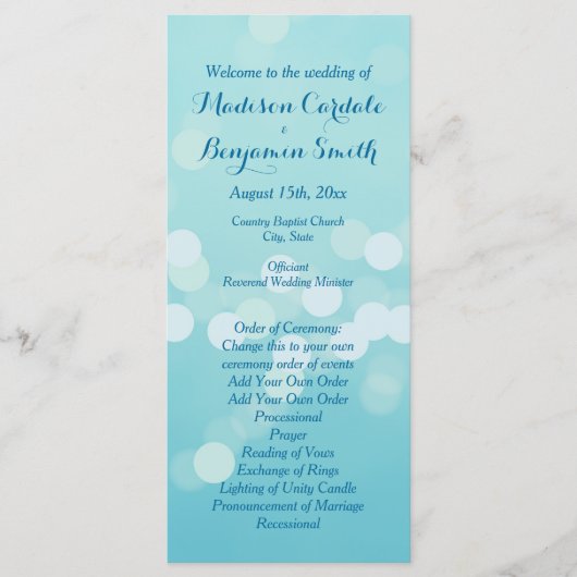 Modern Trendy Aqua Blue Wedding Program Sjabloon (Voorkant)