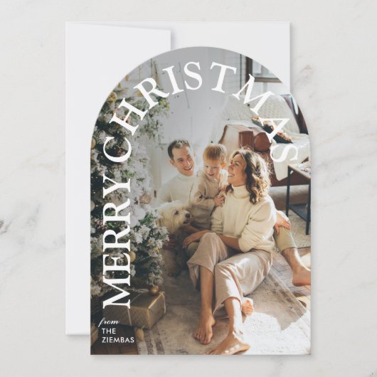 Modern Trendy Arched Merry Christmas Family Photo Kaart (Voorkant)