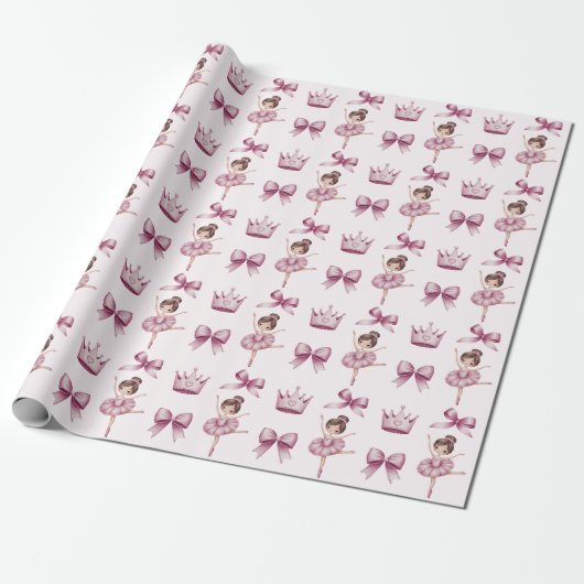 Modern trendy balletballerina roze patroon cadeaupapier (Uitgerold)