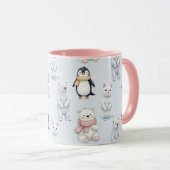 Modern Trendy Beer pinguïn kat Naadloos Patroon Mok (Voorkant rechts)