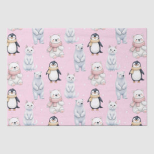 Modern Trendy Beer pinguïn kat Naadloos Patroon Tissuepapier