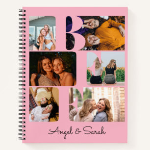 Modern Trendy BFF Best Friend Photo Collage Pink Notitieboek