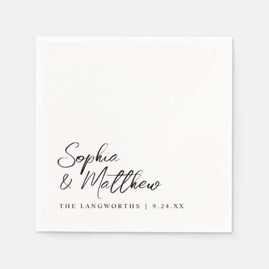 Modern Trendy Black and White Handwritten Wedding Servet (Voorkant)