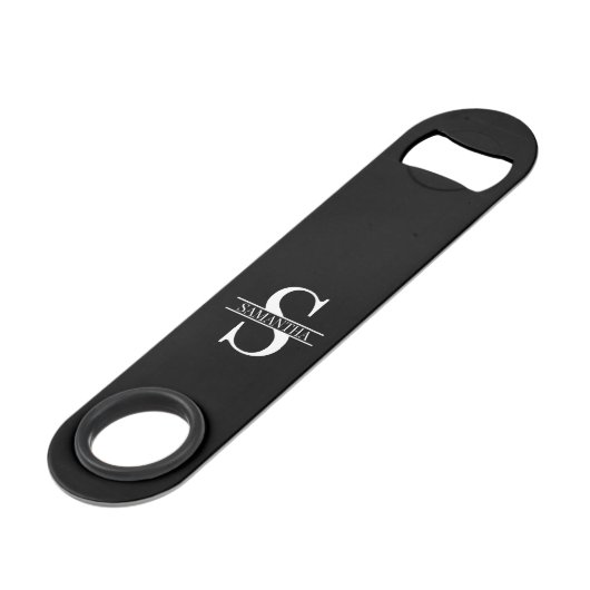 Modern Trendy Black and White Monogram Name Speed Flessenopener (Voorkant Gekanteld)