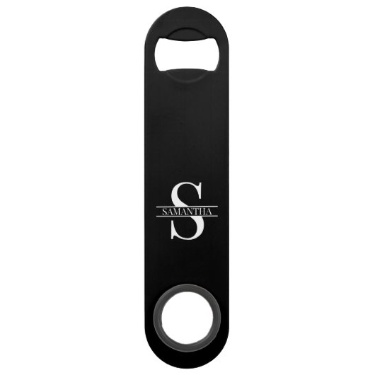 Modern Trendy Black and White Monogram Name Speed Flessenopener (Voorkant)
