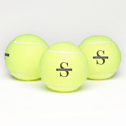 Modern Trendy Black and White Monogram Name Tennisballen (Multi)