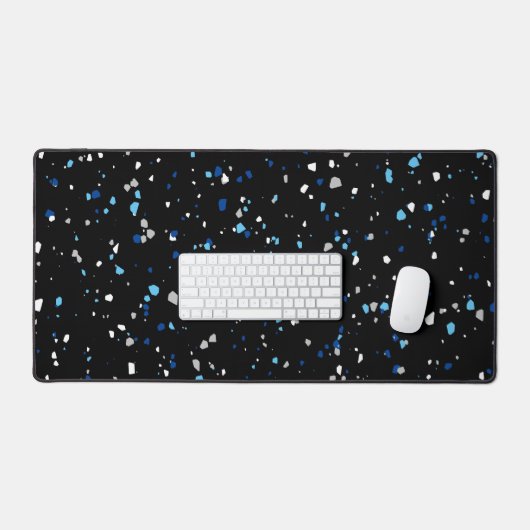 Modern Trendy Black Blue Terrazzo Pattern Bureaumat (Keyboard & Muis)