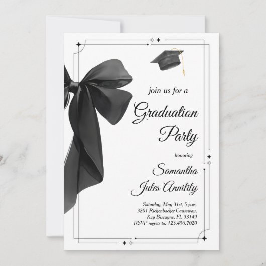 Modern Trendy Black Bow Graduation Party  Kaart (Voorkant)