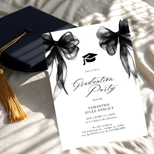Modern Trendy Black Bow Graduation Party  Kaart