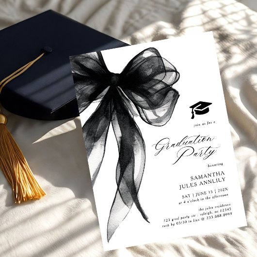 Modern Trendy Black Bow Graduation Party  Kaart