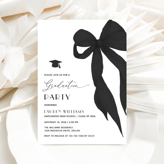 Modern Trendy Black Bow Graduation Party Kaart