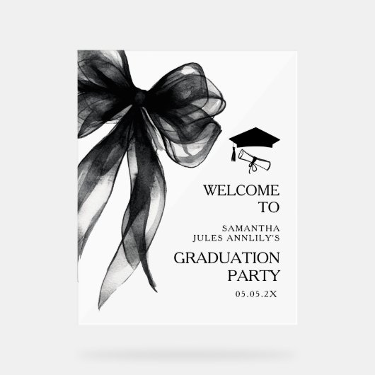 Modern Trendy Black Bow Graduation Party Sign Acryl Bord (Voorkant)