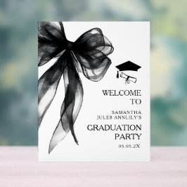 Modern Trendy Black Bow Graduation Party Sign Acryl Bord