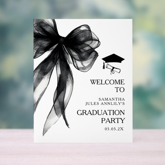 Modern Trendy Black Bow Graduation Party Sign Acryl Bord (Neutraal)