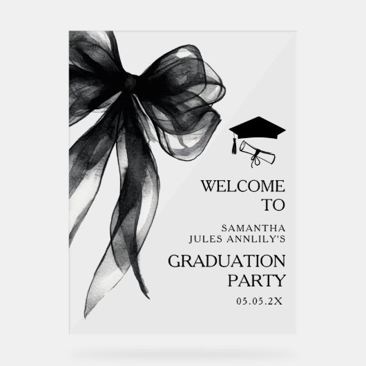 Modern Trendy Black Bow Graduation Party Sign Acryl Bord (Voorkant)