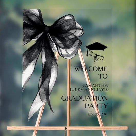 Modern Trendy Black Bow Graduation Party Sign Acryl Bord (Neutraal)