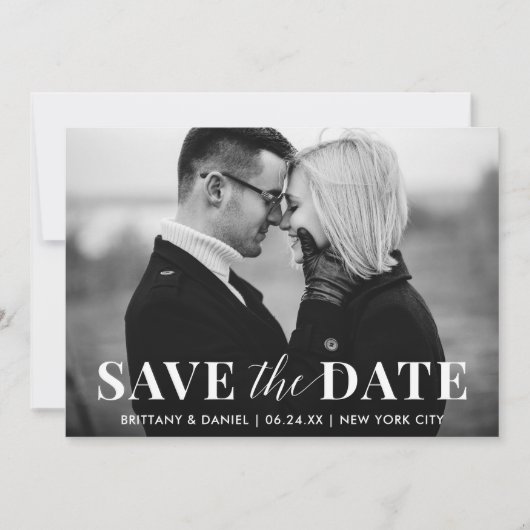 Modern Trendy Black en White Photo Save The Date (Voorkant)