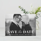 Modern Trendy Black en White Photo Save The Date (Staand voorkant)