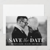 Modern Trendy Black en White Photo Save The Date (Voorkant / Achterkant)