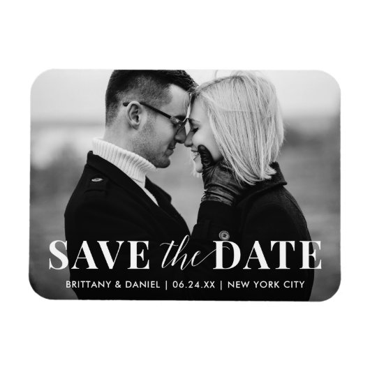 Modern Trendy Black en White Photo Save the Date Magneet (Horizontaal)