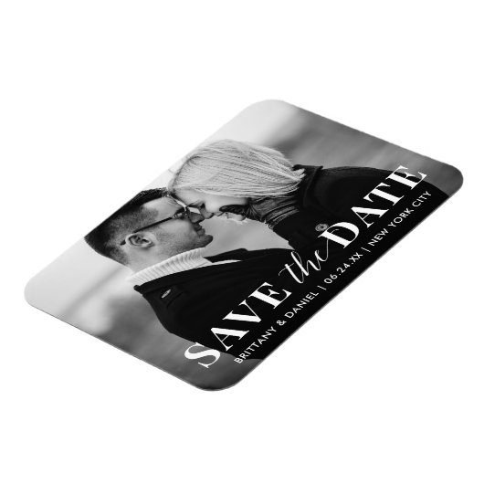Modern Trendy Black en White Photo Save the Date Magneet (Linkerzijde)