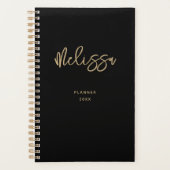 Modern Trendy Black Gold Script Chic Monogram naam Planner (Voorkant)