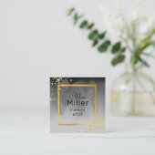 Modern Trendy Black Grey Gold Square Makeup Artist Vierkante Visitekaartje (Staand voorkant)