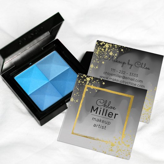 Modern Trendy Black Grey Gold Square Makeup Artist Vierkante Visitekaartje