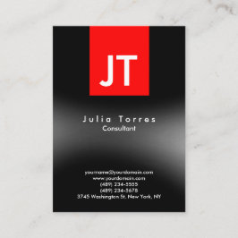 Modern Trendy Black Grey Red Monogram Visitekaartje