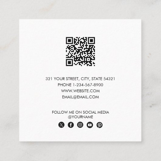 Modern Trendy Black Social Media QR Code Vierkante Visitekaartje (Achterkant)