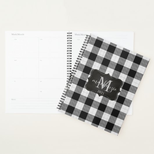 Modern Trendy Black & White Buffalo Plays Mongram Planner