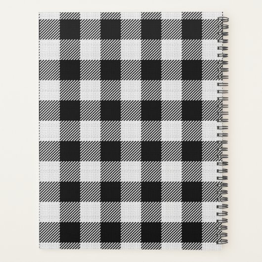 Modern Trendy Black & White Buffalo Plays Mongram Planner (Achterkant)